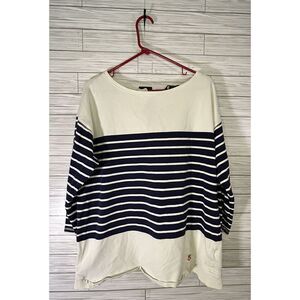 Tommy Hilfiger White/Navy‎ Striped 3/4 Slv Shirt Women's Size SZA Zipper Back 2X